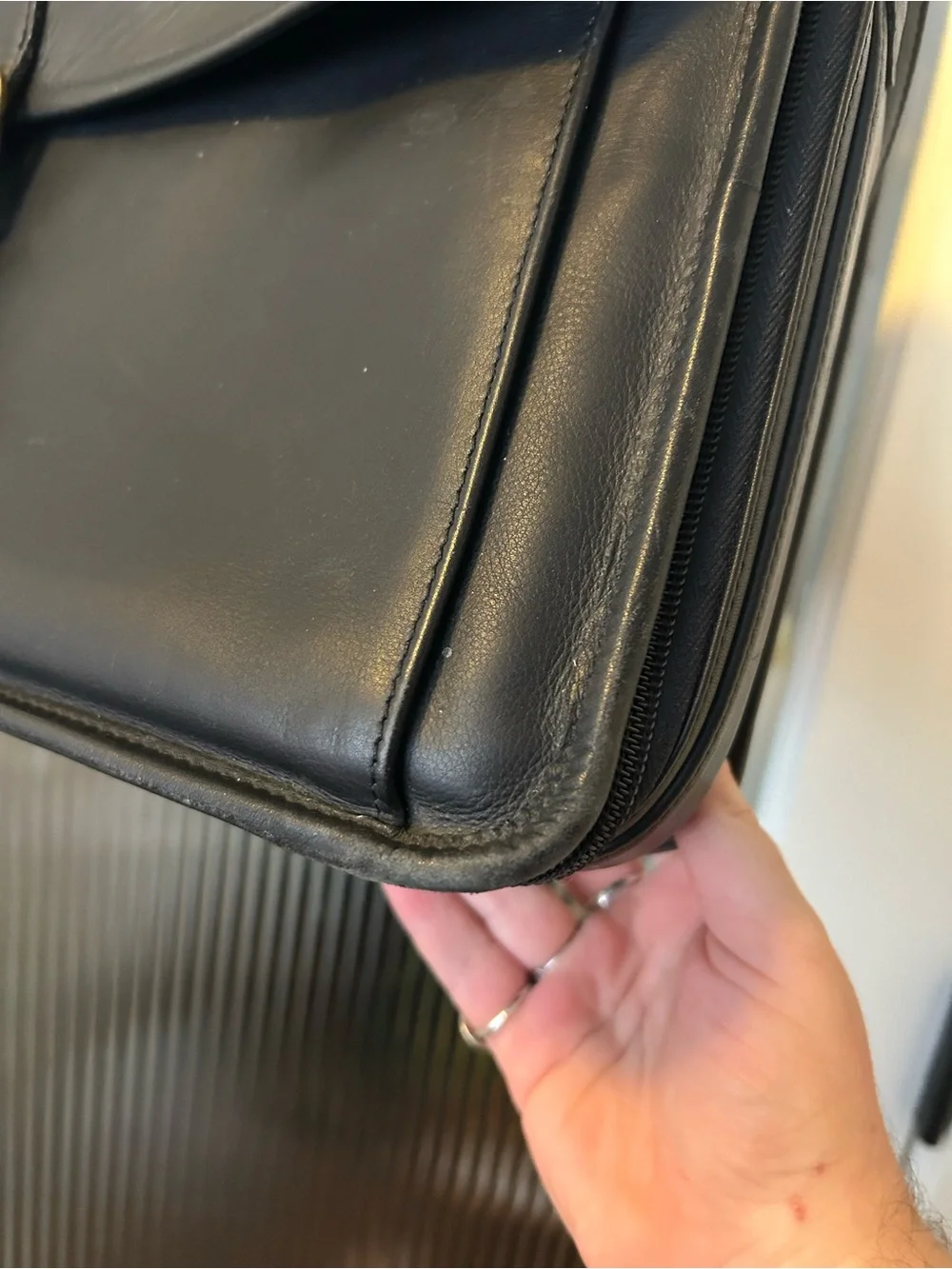 Coach Black Leather Messenger Bag Style Briefcase with Top Handle